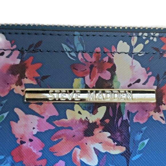 Steve Madden Floral Crossbody Purse Blue Gold Chain Chic Summer Vacation Bag - Picture 3 of 16